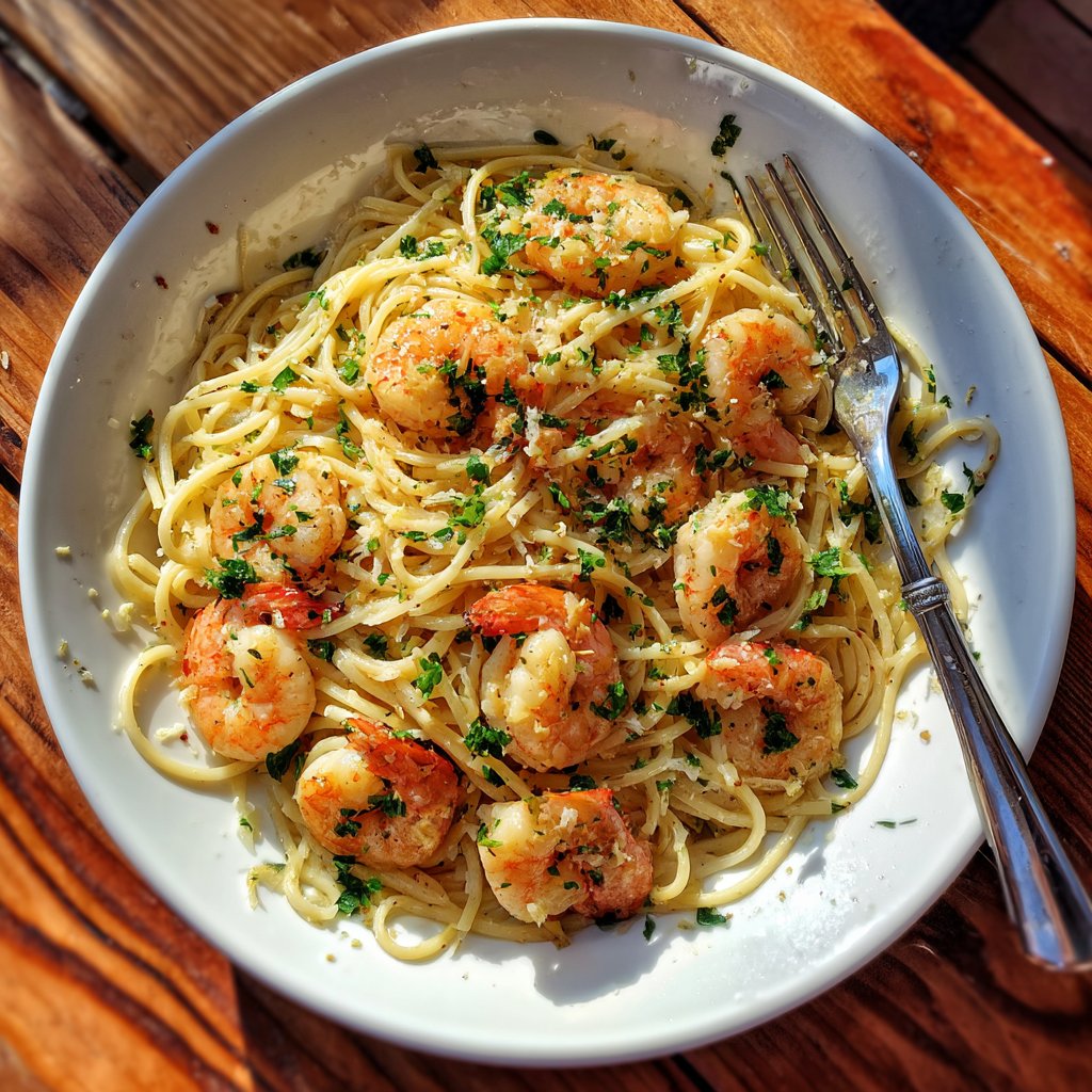 Lemon Garlic Shrimp Spaghettini