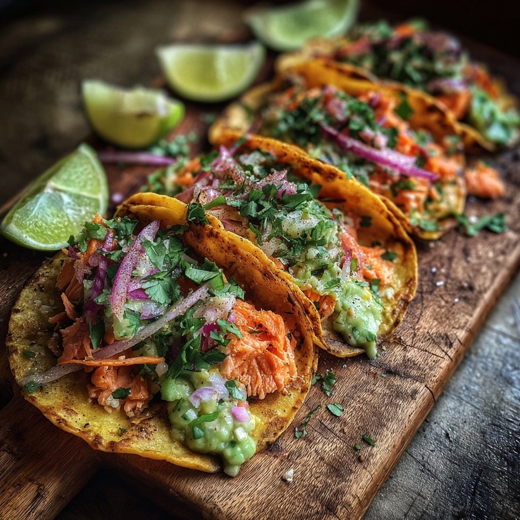 Salmon Tacos with Avocado Salsa